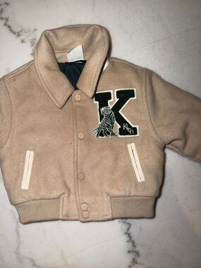 Kith Kids Tan Pea Coat with Dark Green K Patch
